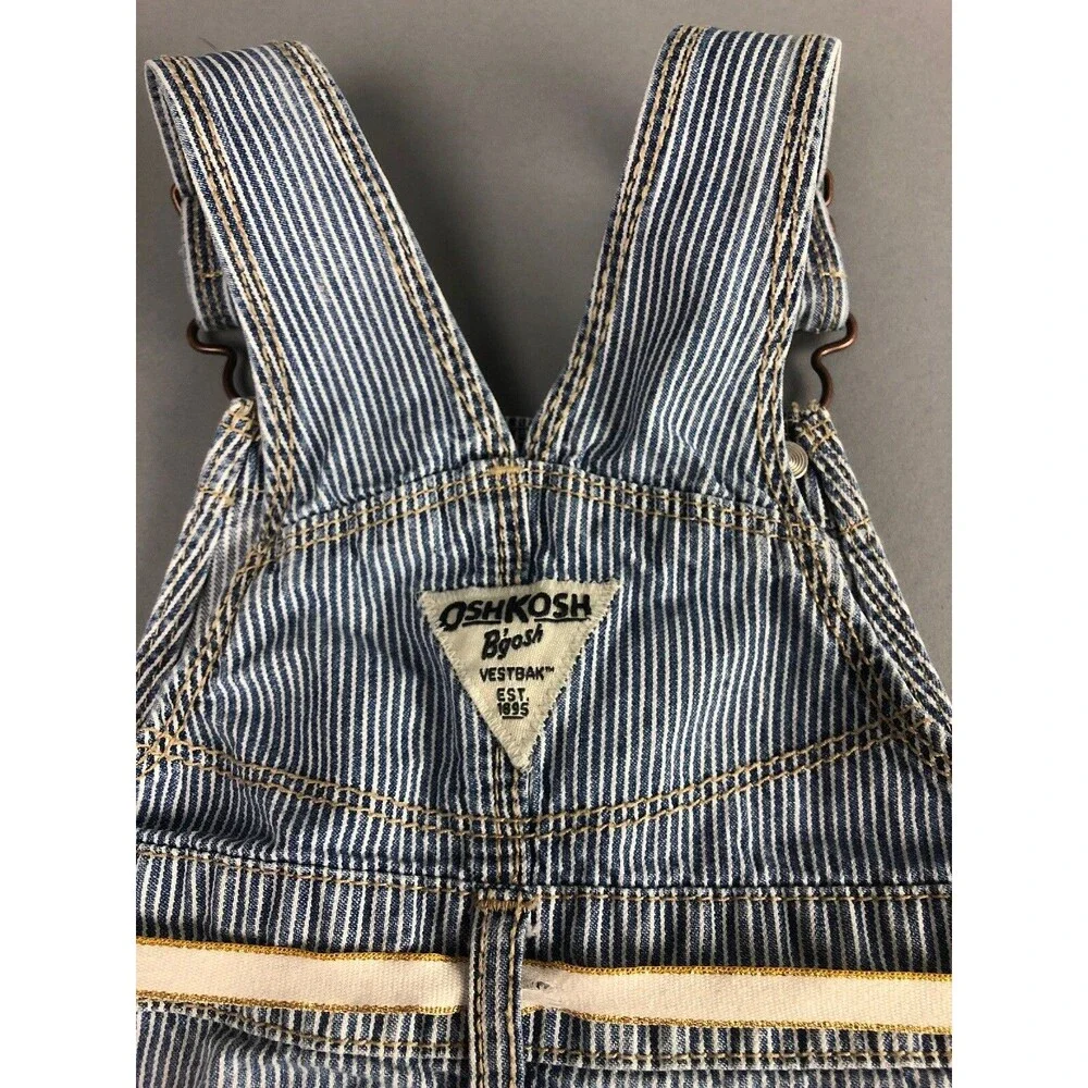 Oshkosh Dress 18 Month Vestback Denim Blue Pinstripe Railroad Toddler Bibs